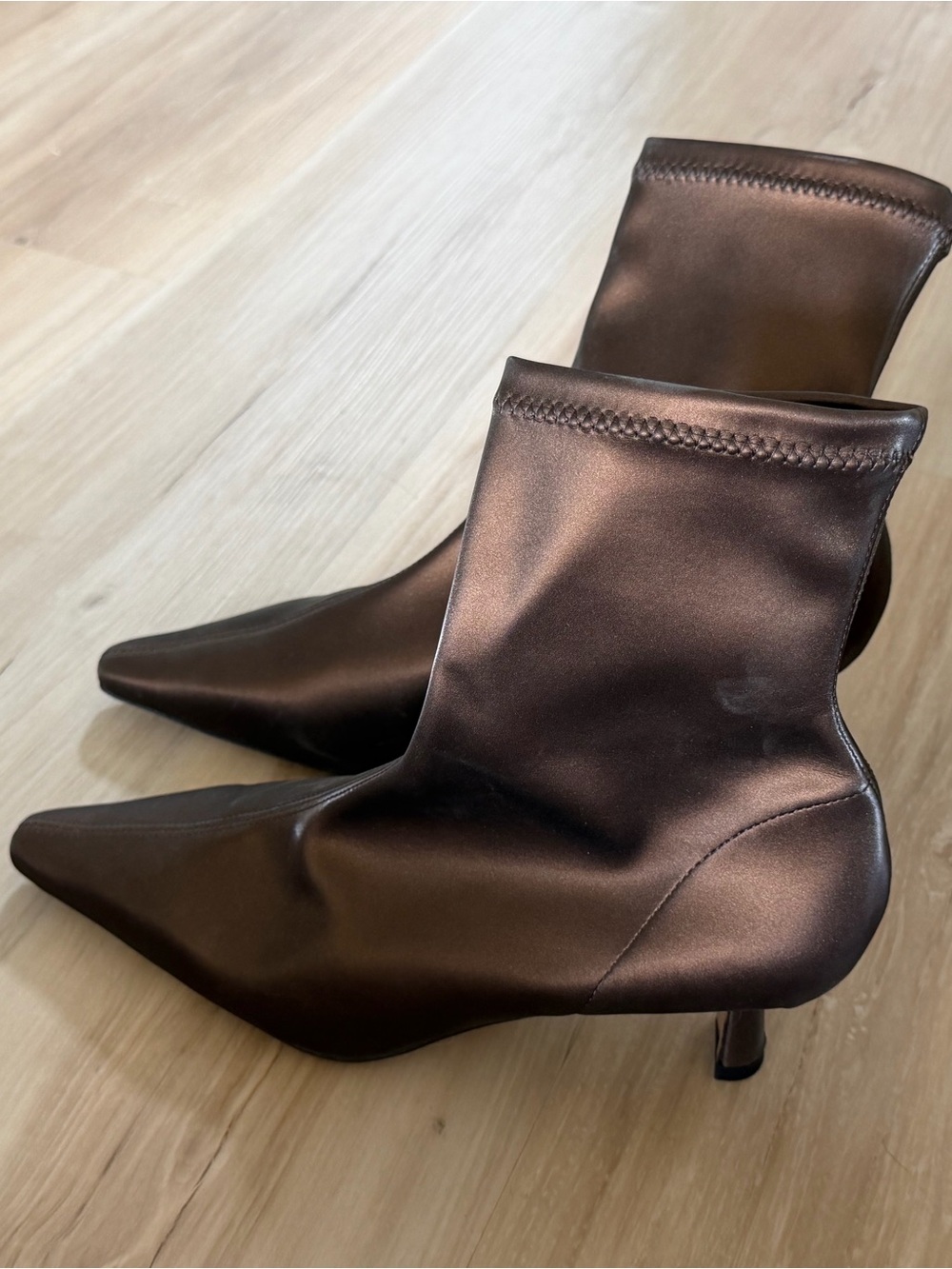 Women’s Pointed Sock Boots in Metallic Brown